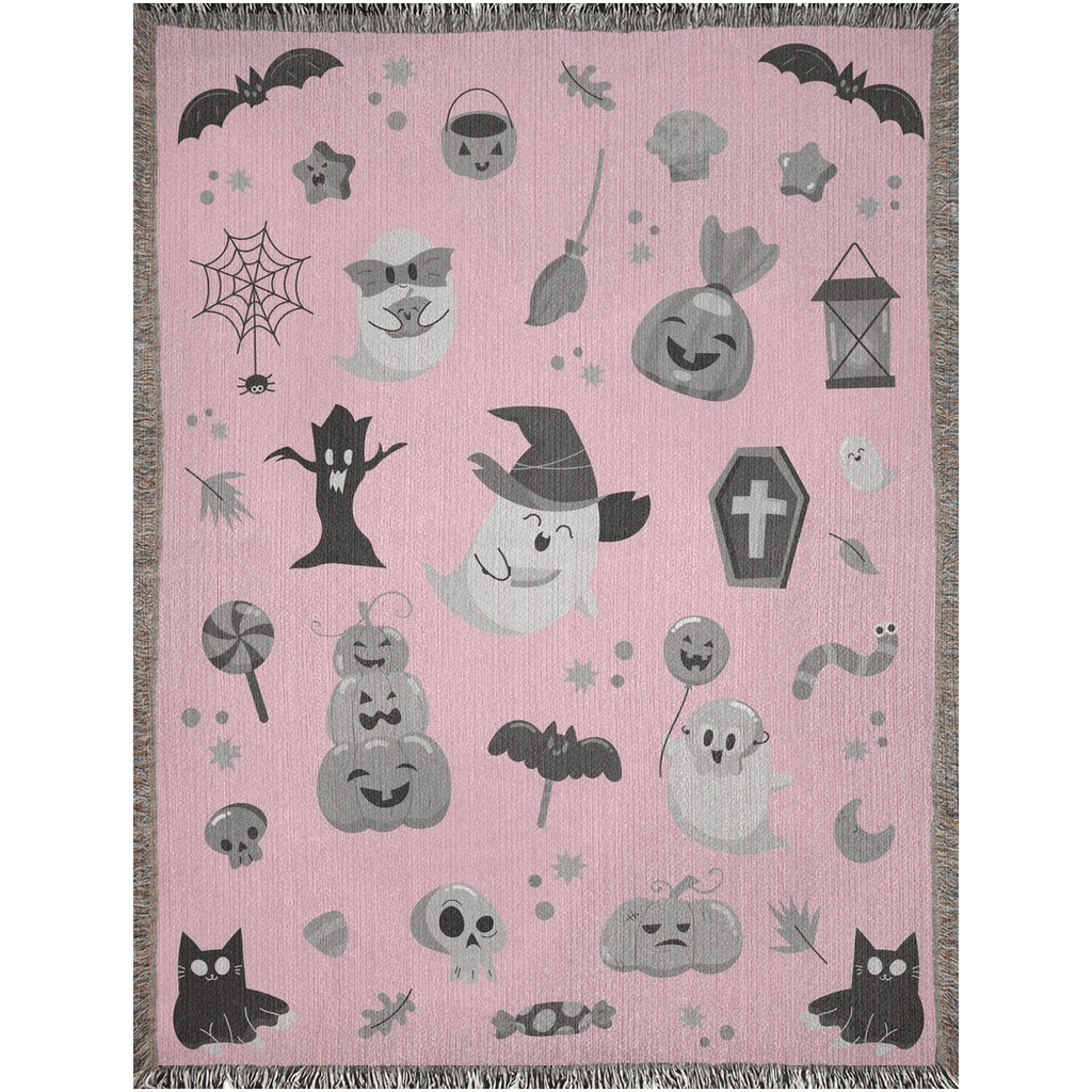 Pink Halloween Woven Blanket