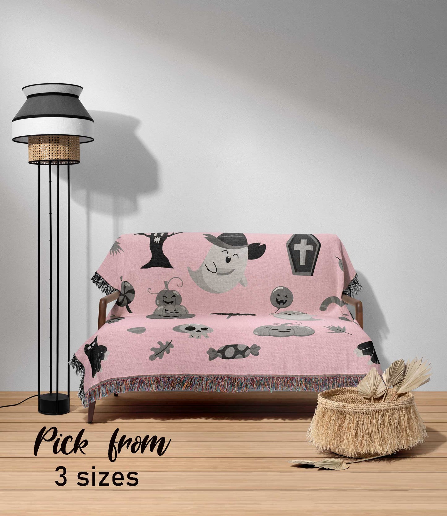 Pink Halloween Woven Blanket