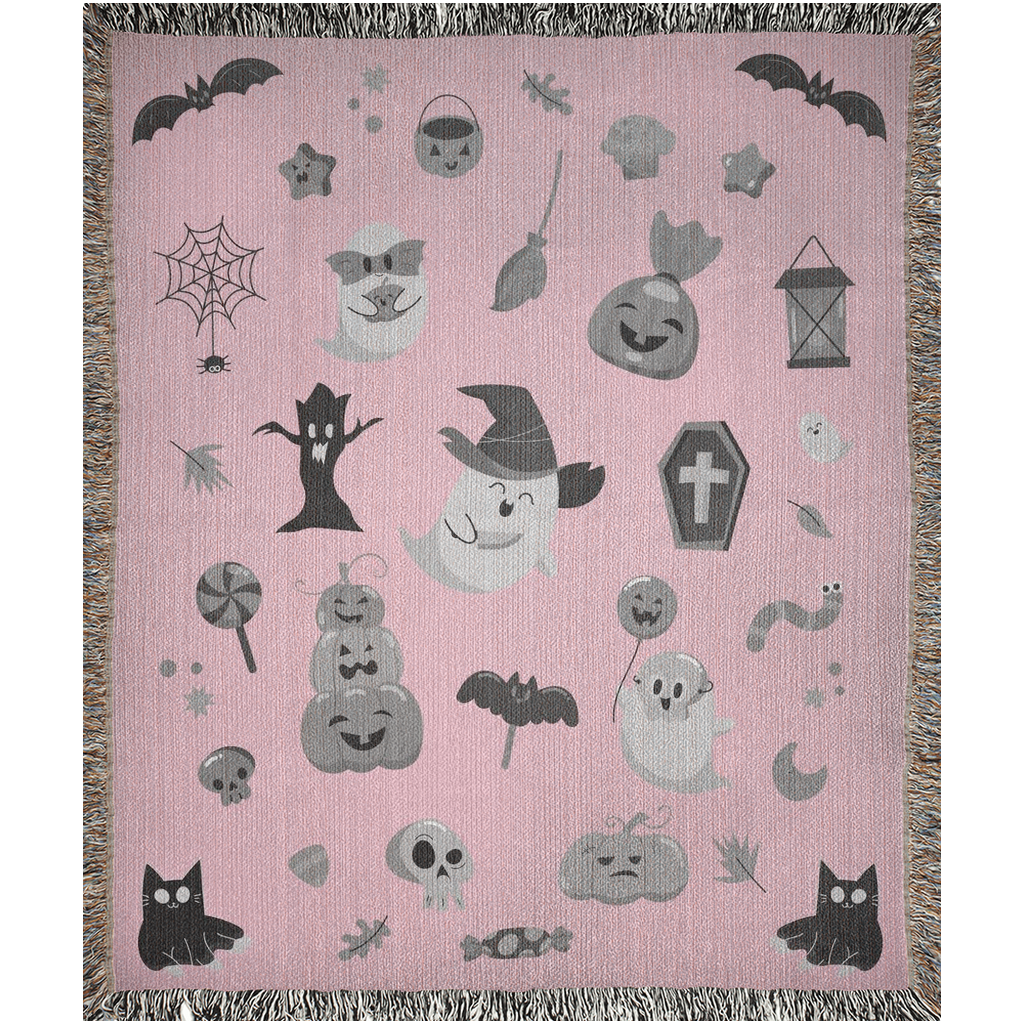 Pink Halloween Woven Blanket
