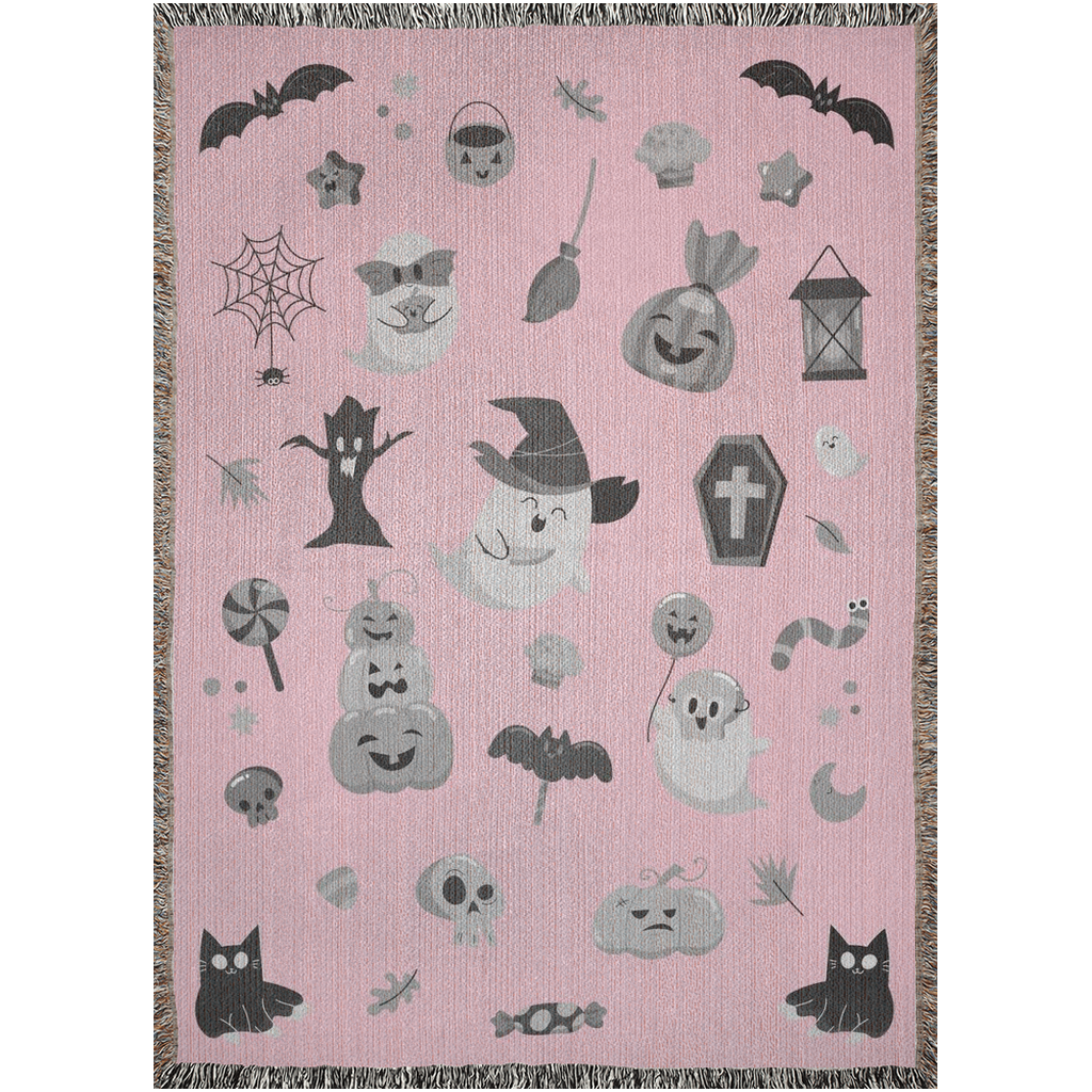 Pink Halloween Woven Blanket