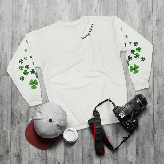 Lucky Vibes Shamrock White Sweatshirt