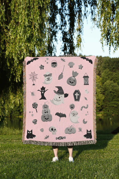 Pink Halloween Woven Blanket