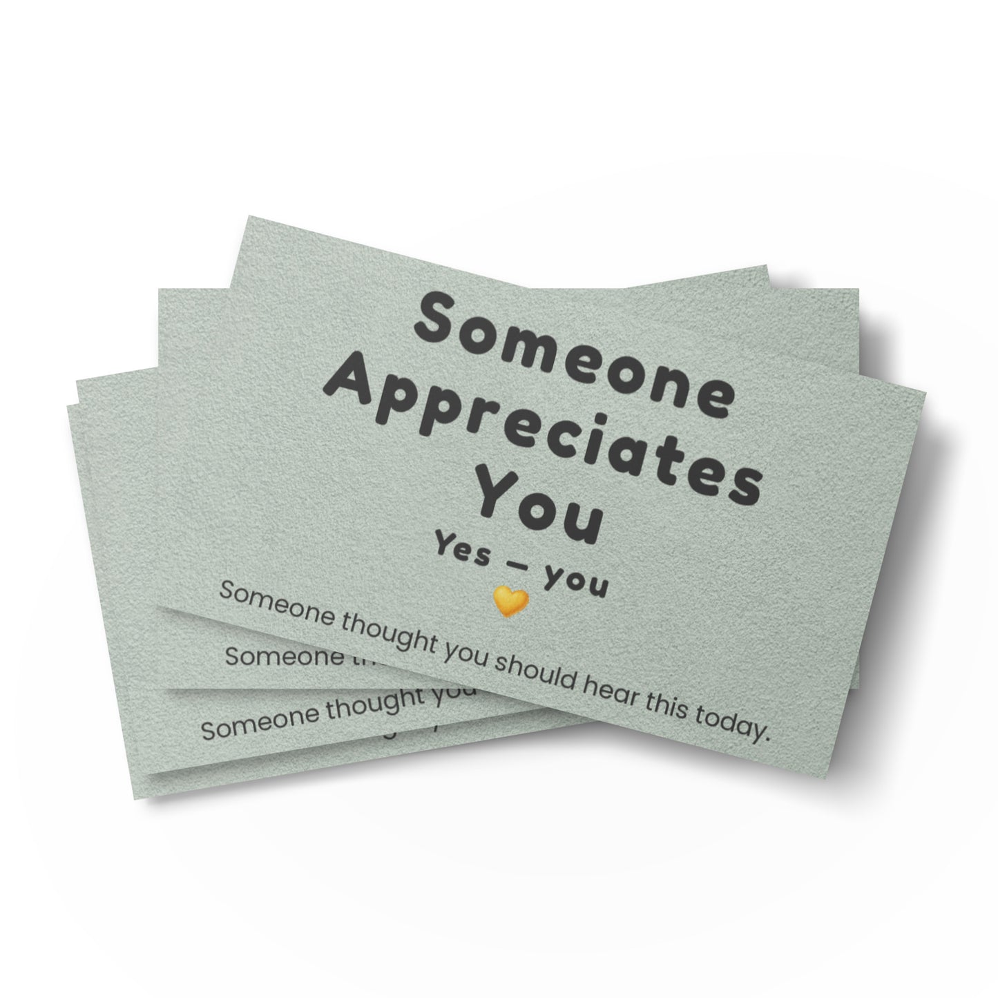 Someone Appreciates You sage green kindness cards in a stack