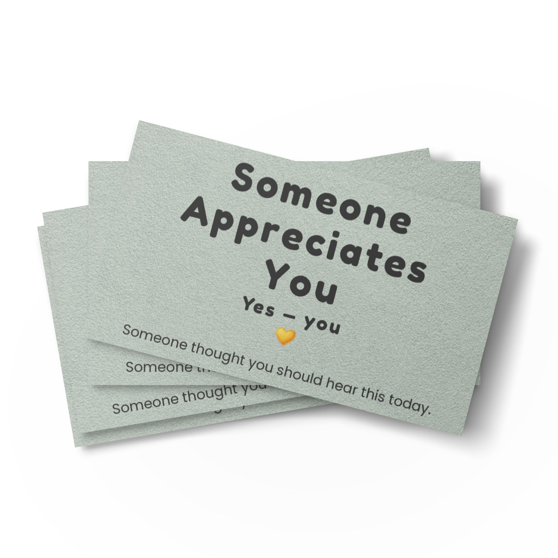 Someone Appreciates You sage green kindness cards in a stack